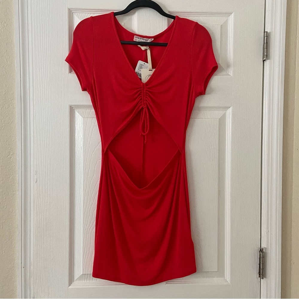 NWT urban outfitters urban renewal cherry red short sleeved cut out dress